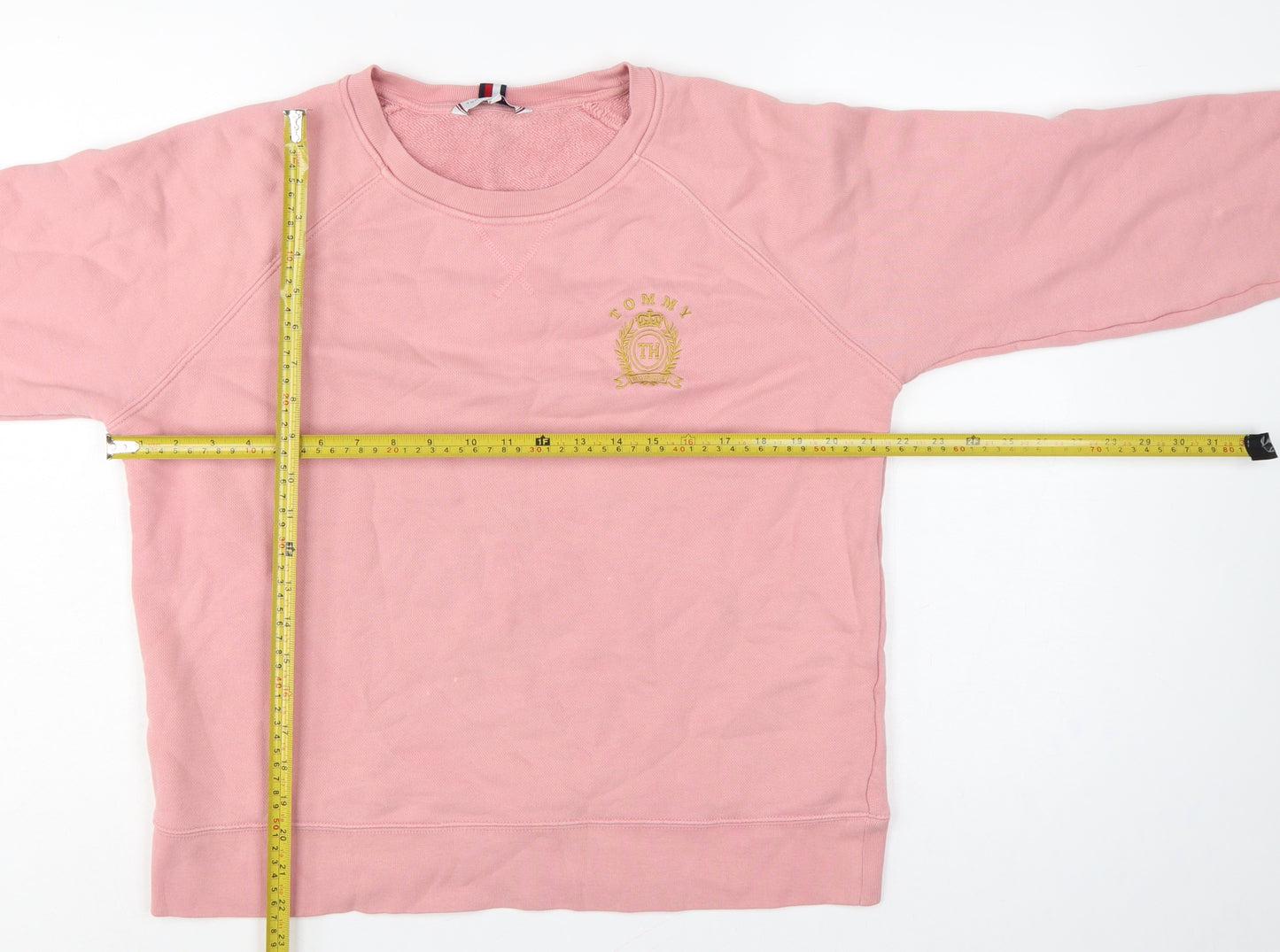 Tommy Hilfiger Women Pink S Crew Neck Logo Cotton Pullover Sweatshirt