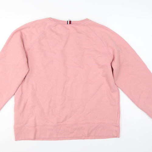 Tommy Hilfiger Women Pink S Crew Neck Logo Cotton Pullover Sweatshirt