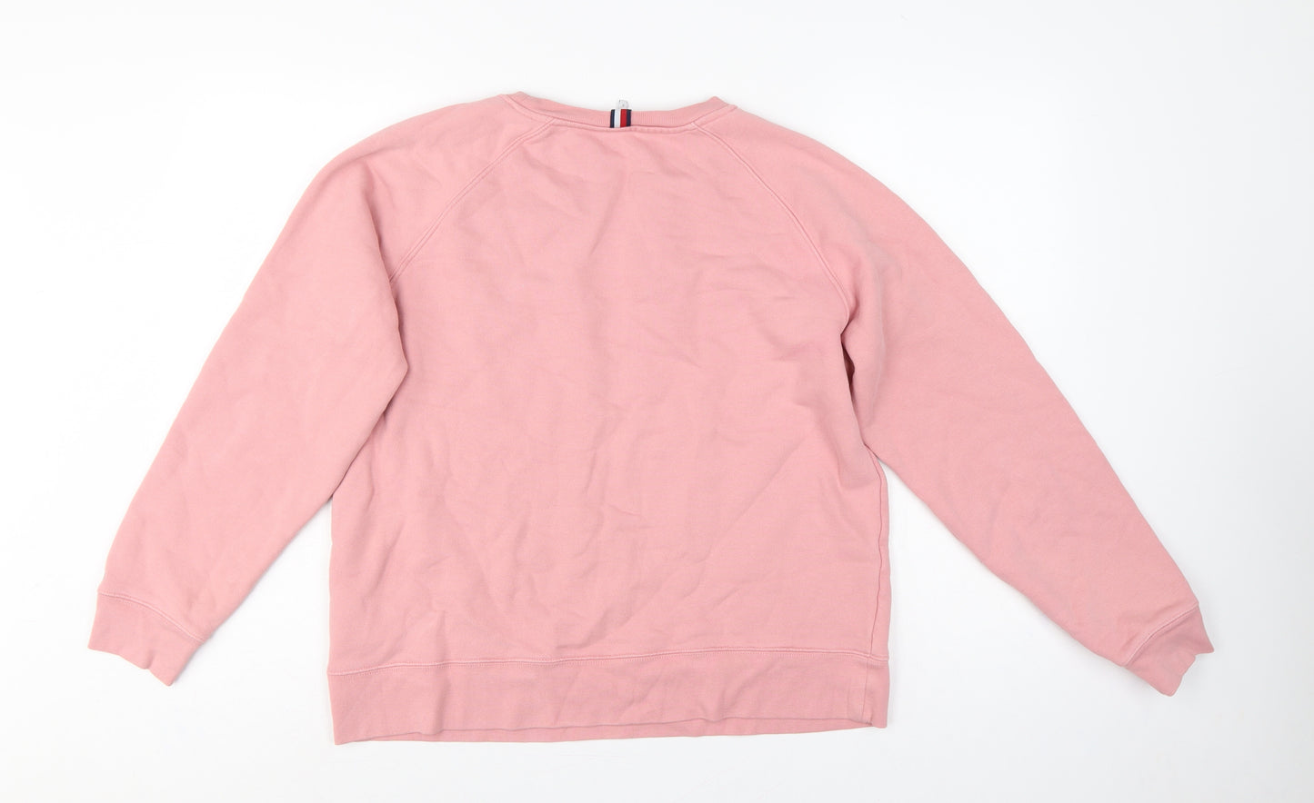 Tommy Hilfiger Women Pink S Crew Neck Logo Cotton Pullover Sweatshirt