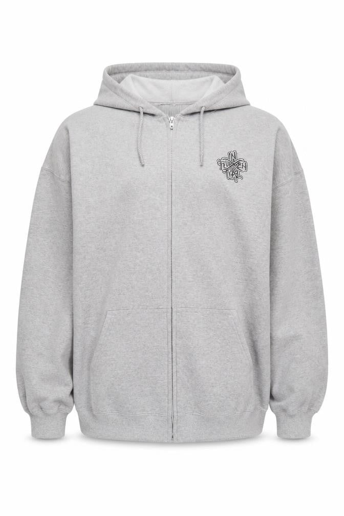 Inferential Clothing Men’s Grey 2XL Full Zip Embroidered Logo Hoodie