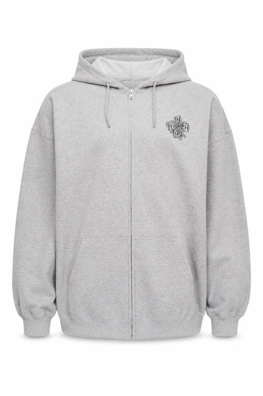 Inferential Clothing Men’s Grey 2XL Full Zip Embroidered Logo Hoodie