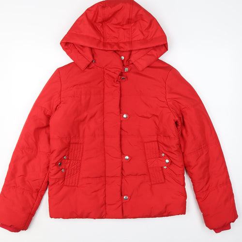 Next Women’s Red Size 10 Hooded Puffer Jacket Quilted Snap Coat