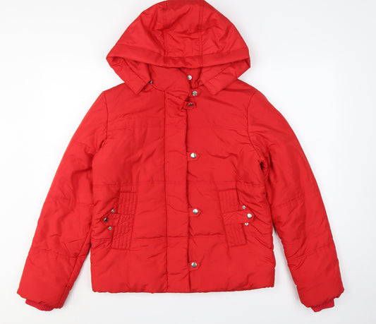 Next Women’s Red Size 10 Hooded Puffer Jacket Quilted Snap Coat