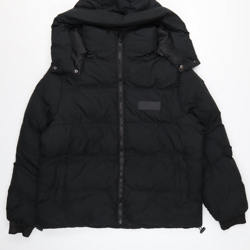 Couture Club Women Black L Hooded Puffer Jacket Quilted Logo