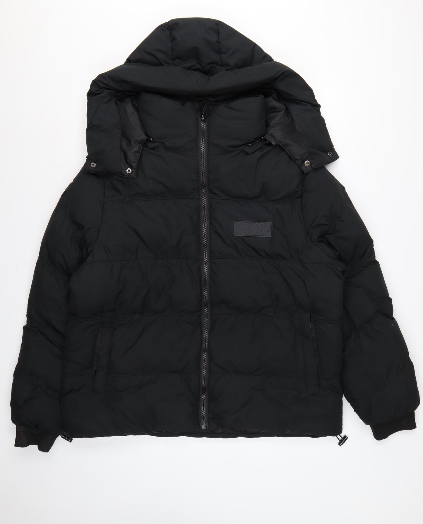 Couture Club Women Black L Hooded Puffer Jacket Quilted Logo