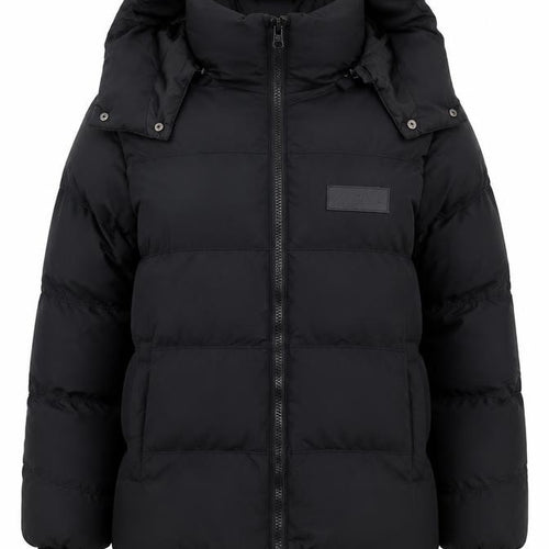 Couture Club Women Black L Hooded Puffer Jacket Quilted Logo