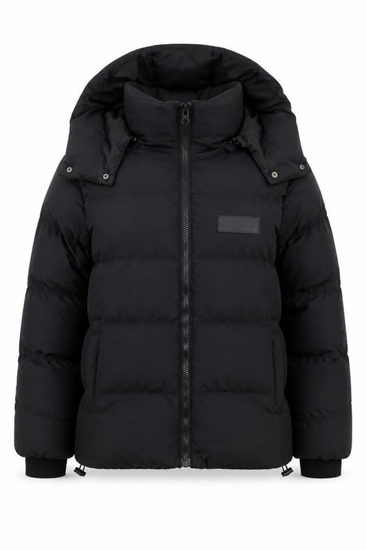 Couture Club Women Black L Hooded Puffer Jacket Quilted Logo