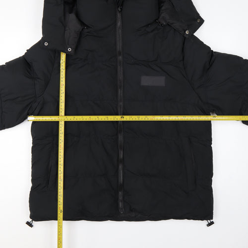 Couture Club Women Black L Hooded Puffer Jacket Quilted Logo
