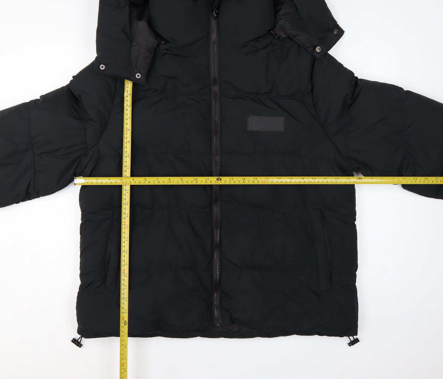 Couture Club Women Black L Hooded Puffer Jacket Quilted Logo