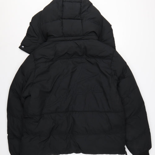 Couture Club Women Black L Hooded Puffer Jacket Quilted Logo