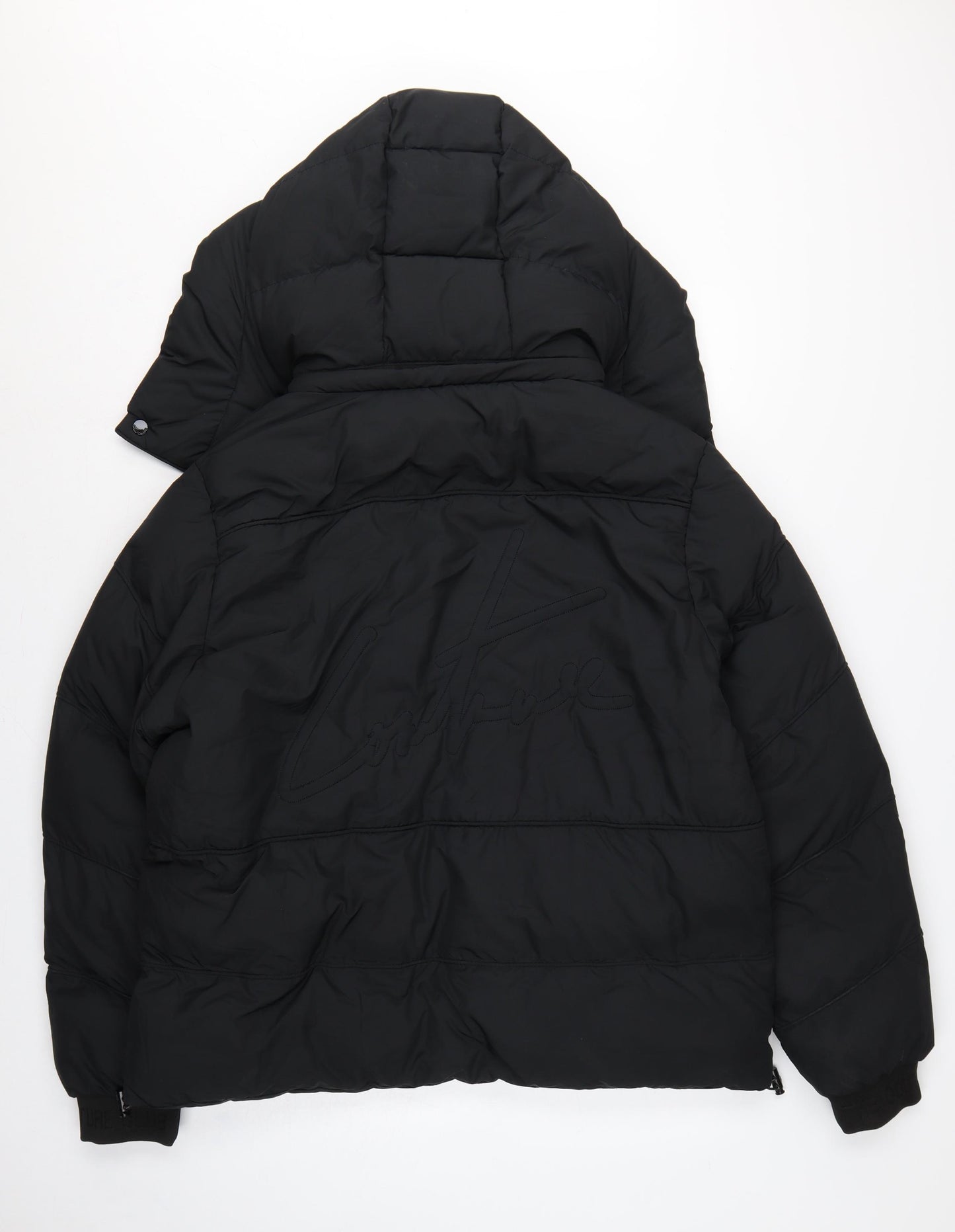 Couture Club Women Black L Hooded Puffer Jacket Quilted Logo