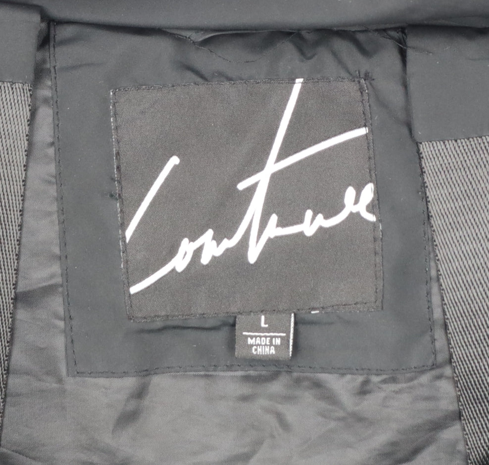 Couture Club Women Black L Hooded Puffer Jacket Quilted Logo