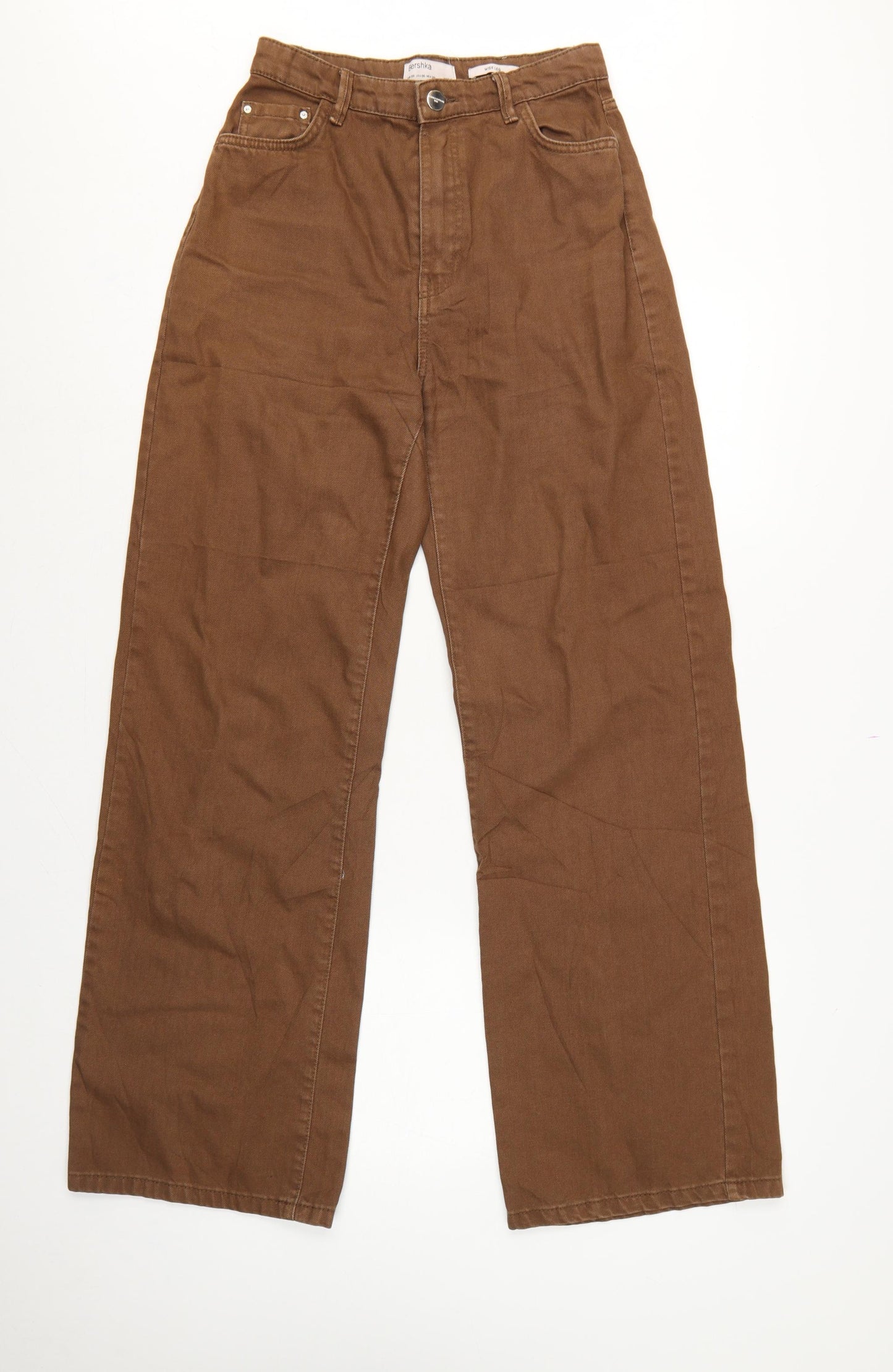 Bershka Women Brown UK 10 Wide-Leg High Rise Cotton Jeans