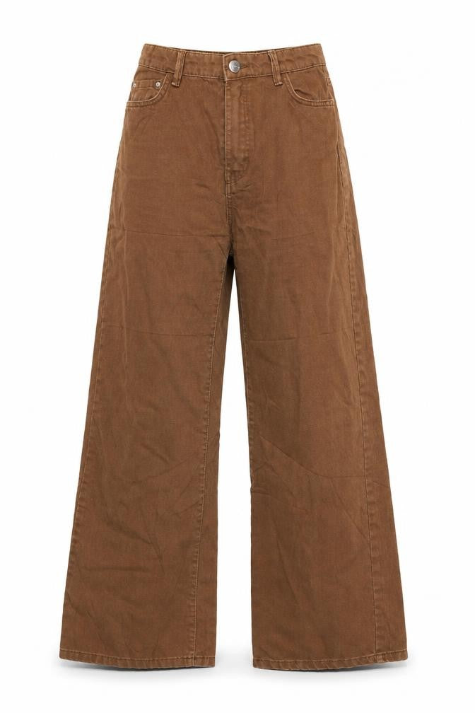 Bershka Women Brown UK 10 Wide-Leg High Rise Cotton Jeans