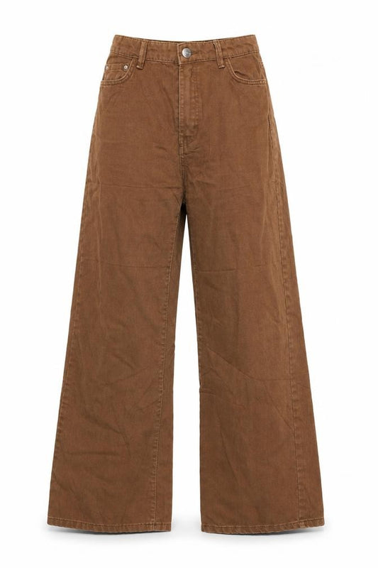 Bershka Women Brown UK 10 Wide-Leg High Rise Cotton Jeans