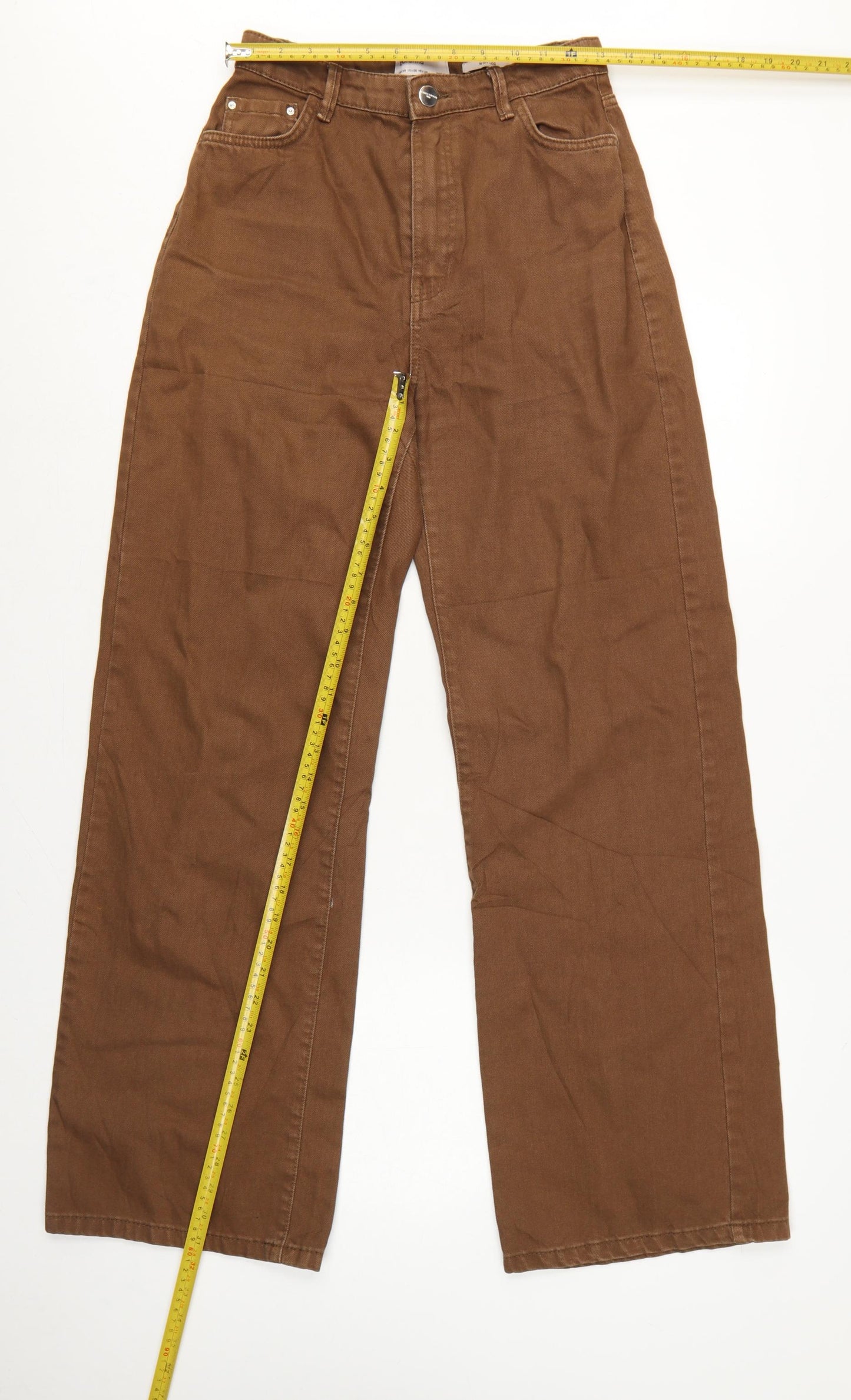Bershka Women Brown UK 10 Wide-Leg High Rise Cotton Jeans
