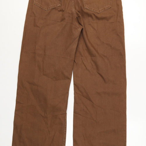 Bershka Women Brown UK 10 Wide-Leg High Rise Cotton Jeans
