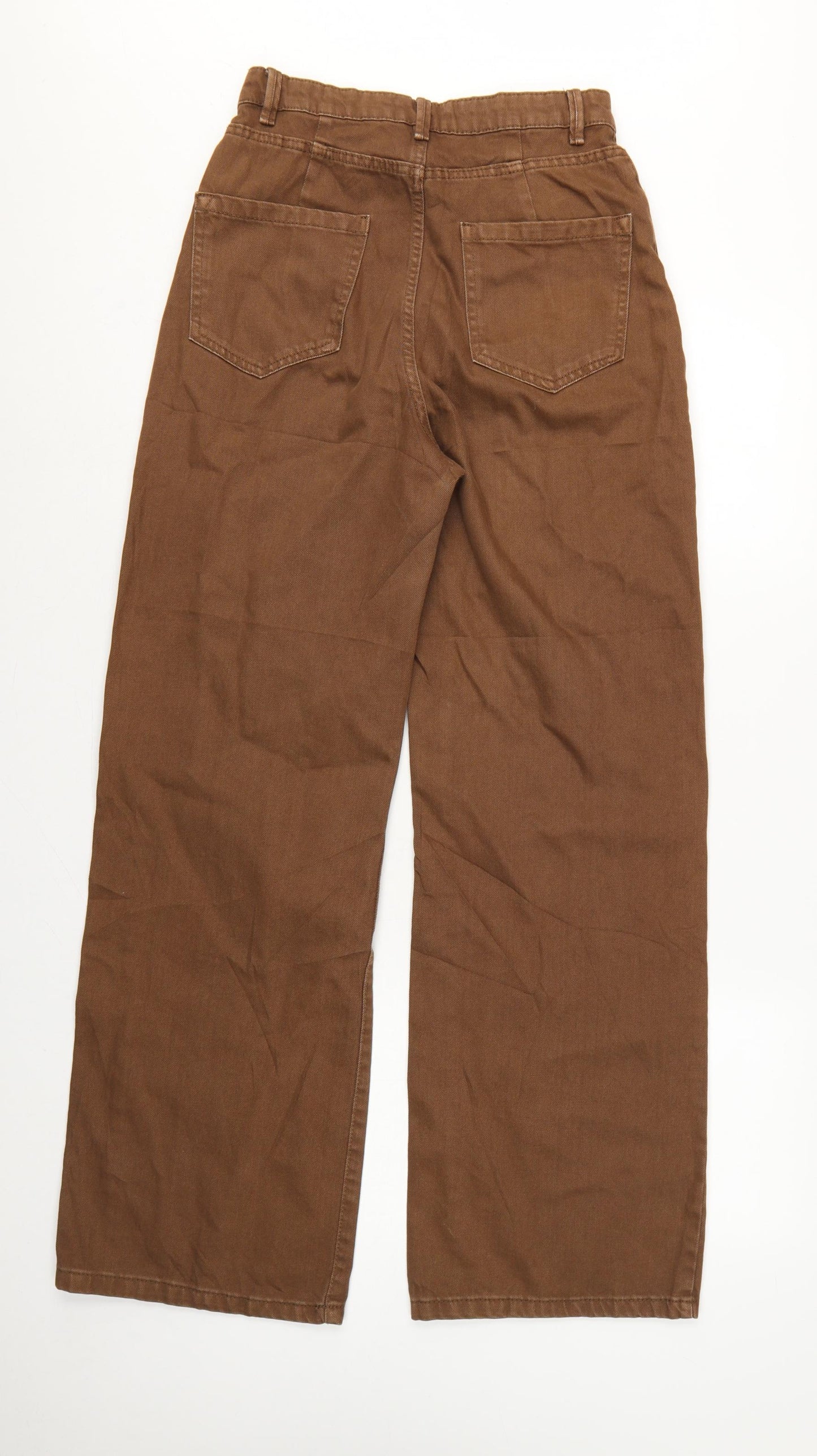 Bershka Women Brown UK 10 Wide-Leg High Rise Cotton Jeans