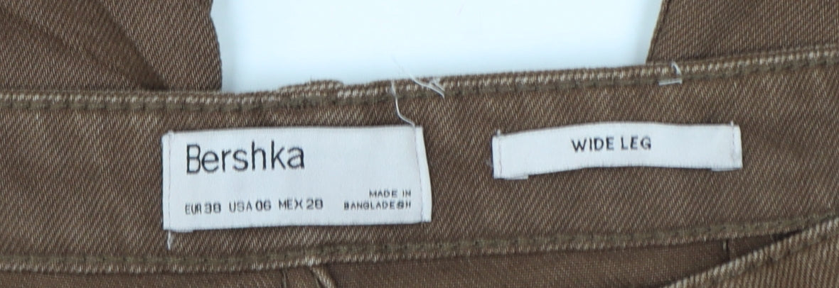 Bershka Women Brown UK 10 Wide-Leg High Rise Cotton Jeans