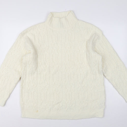 Marks and Spencer Women Ivory M Cable-Knit Roll Neck Jumper
