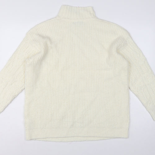 Marks and Spencer Women Ivory M Cable-Knit Roll Neck Jumper