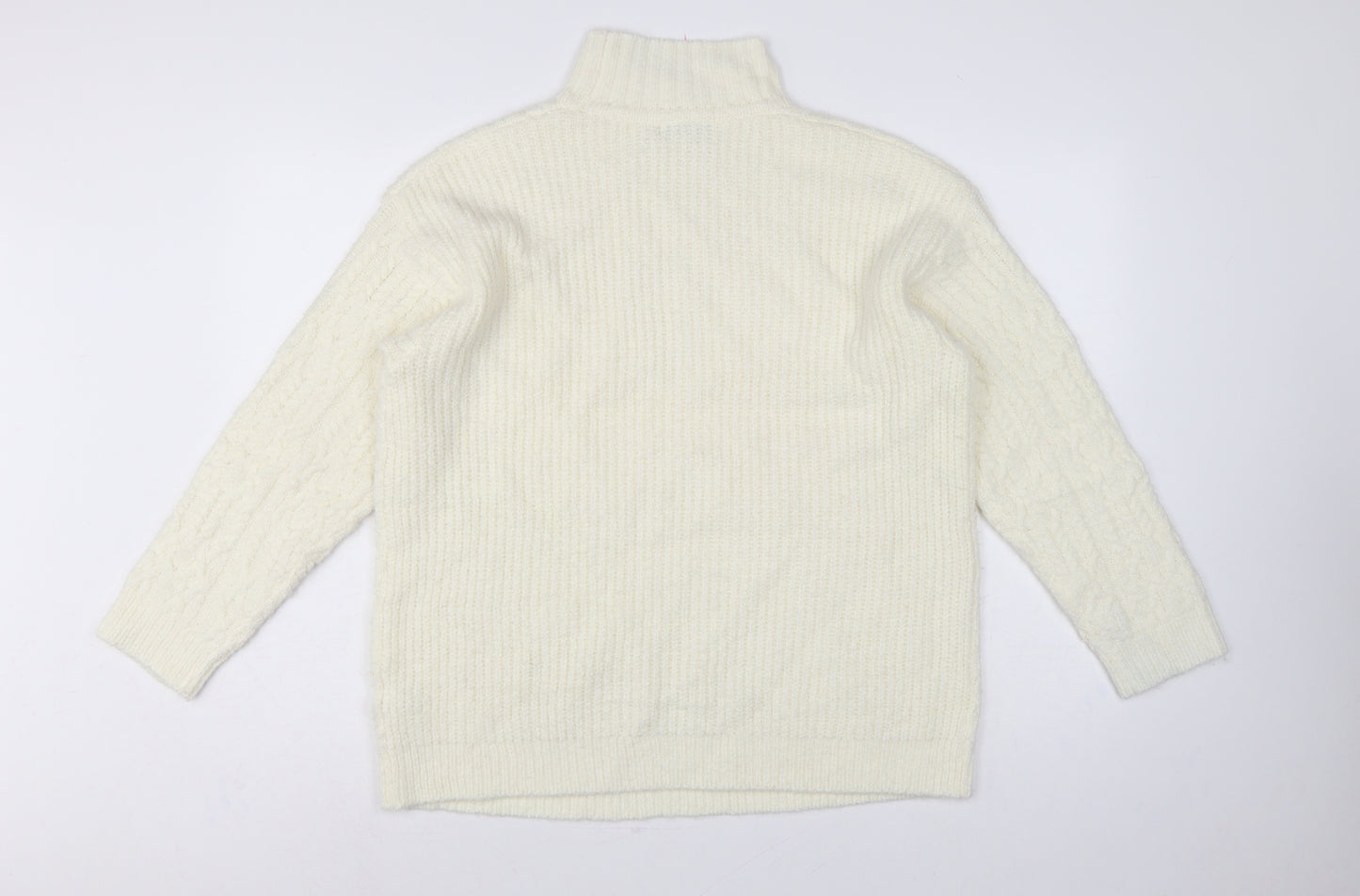 Marks and Spencer Women Ivory M Cable-Knit Roll Neck Jumper