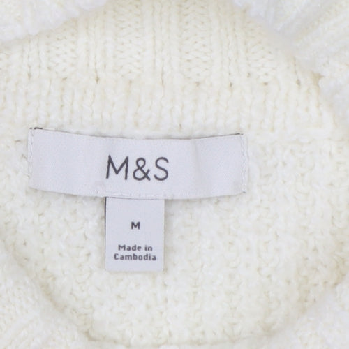 Marks and Spencer Women Ivory M Cable-Knit Roll Neck Jumper