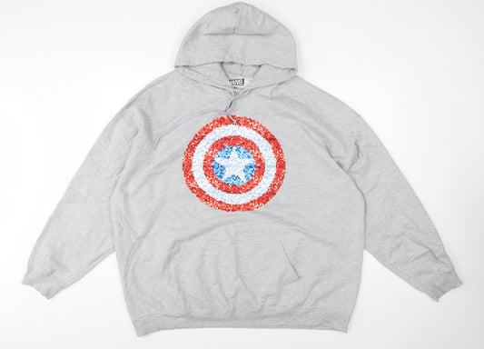 Marvel Men's Grey 3XL Captain America Graphic Pullover Hoodie