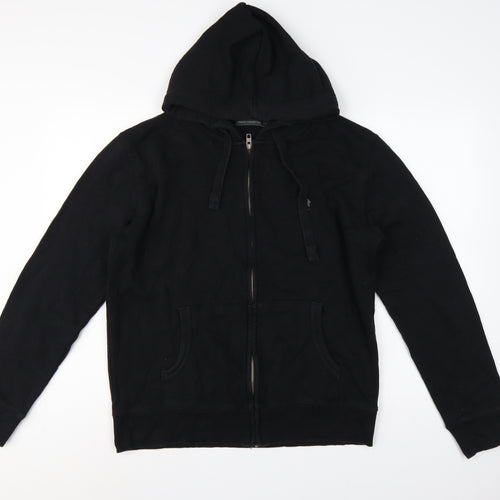 French Connection Men Black M Full Zip Hooded Fleece Hoodie