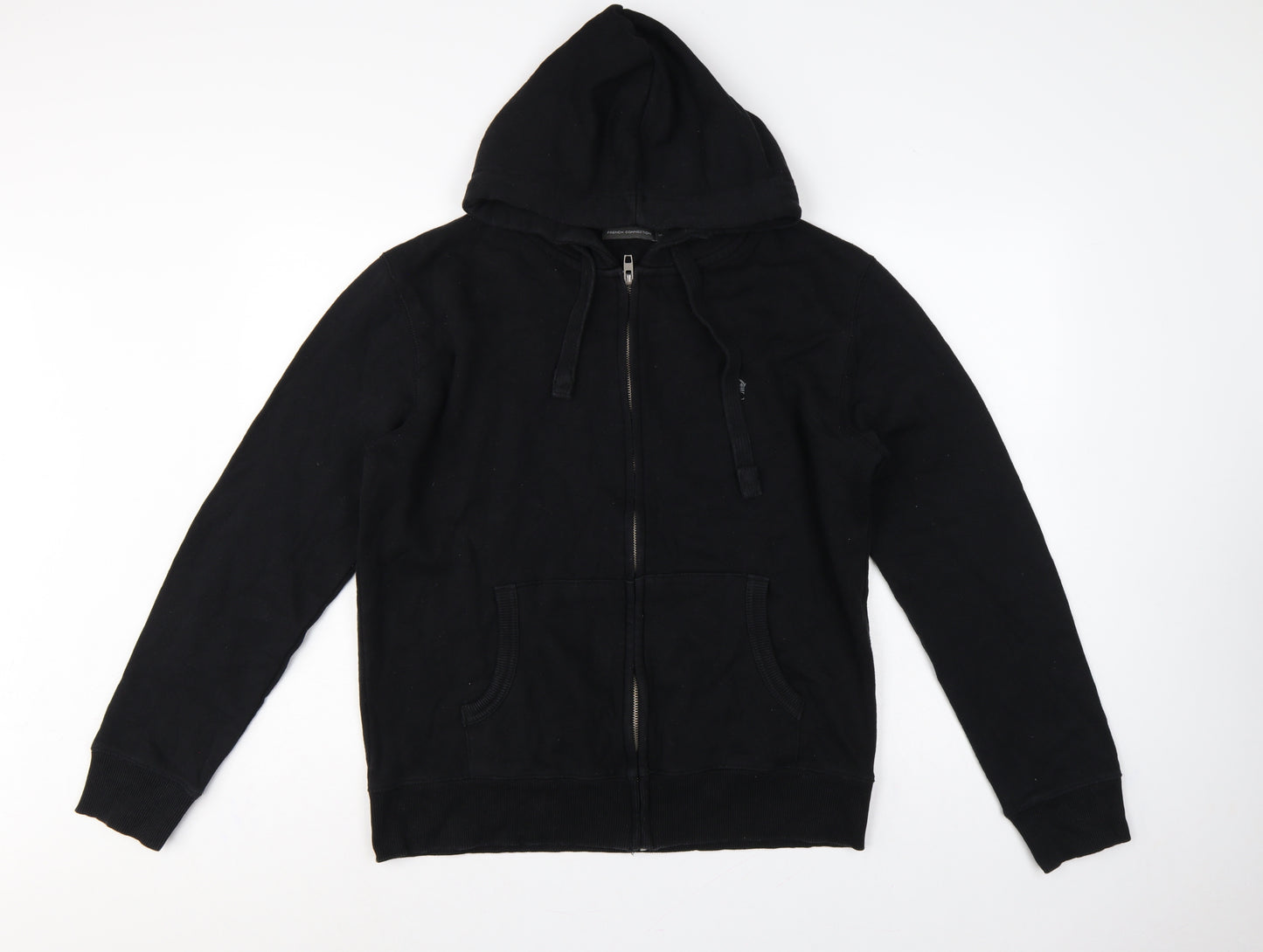 French Connection Men Black M Full Zip Hooded Fleece Hoodie