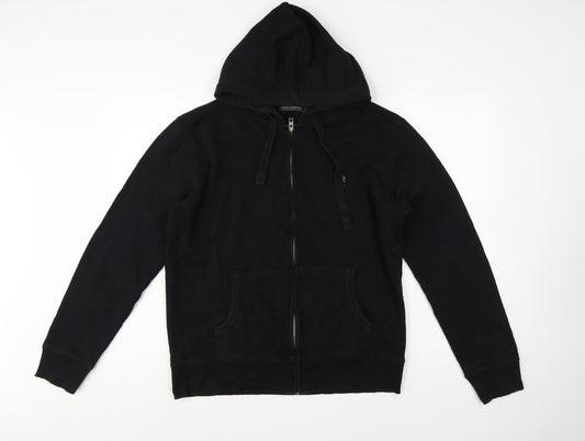 French Connection Men Black M Full Zip Hooded Fleece Hoodie
