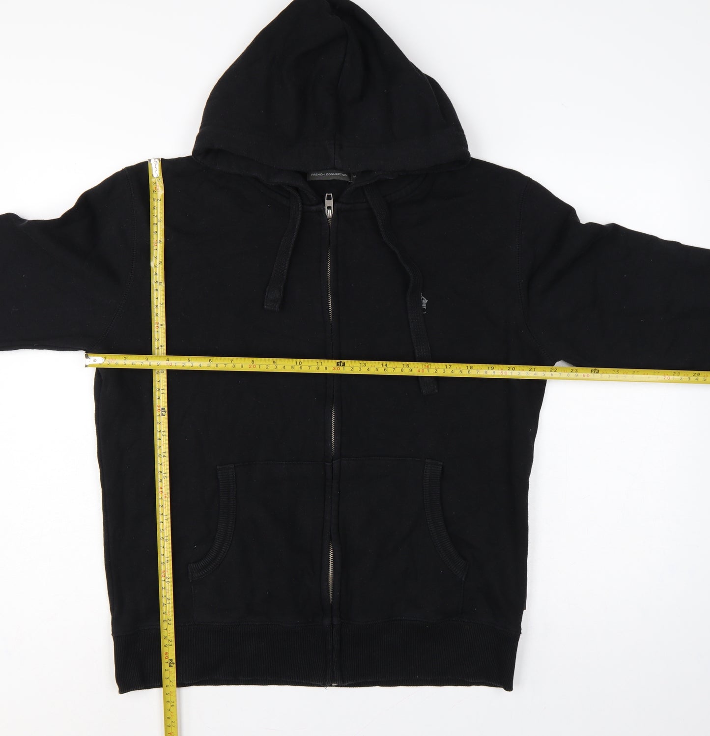 French Connection Men Black M Full Zip Hooded Fleece Hoodie