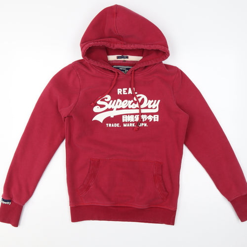 Superdry Women’s Red Logo Pullover Hoodie Size L Cotton Blend