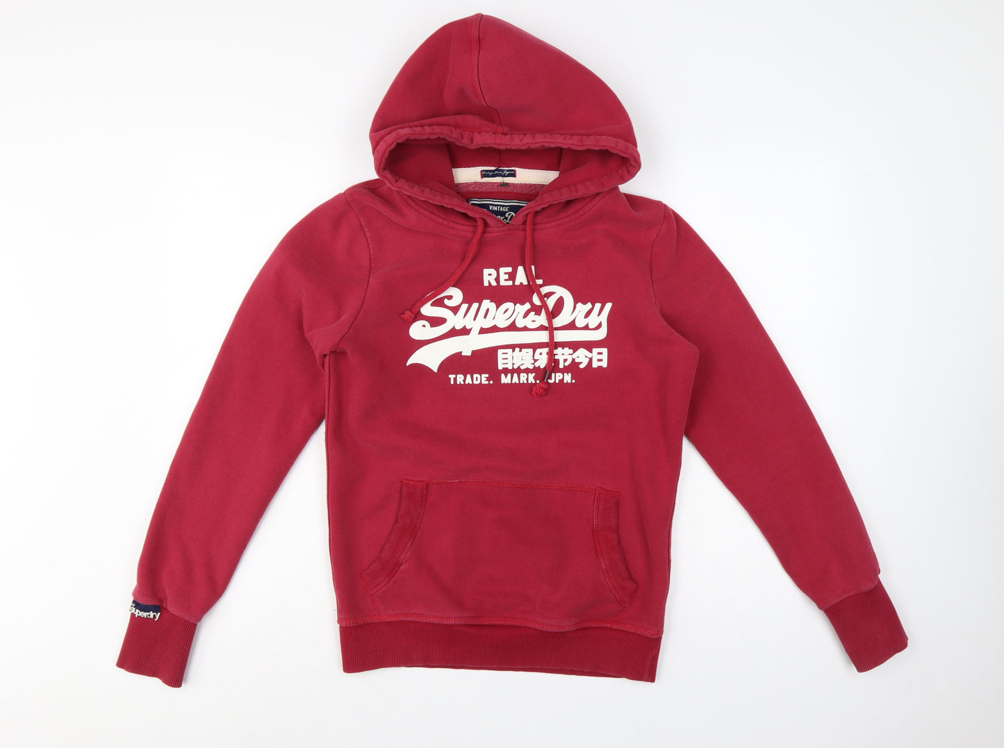 Superdry Women’s Red Logo Pullover Hoodie Size L Cotton Blend