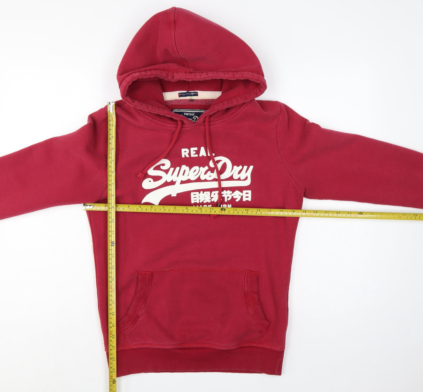 Superdry Women’s Red Logo Pullover Hoodie Size L Cotton Blend