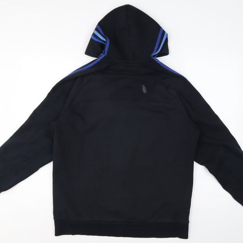 Adidas Men Black L Full Zip Hoodie Blue Striped Logo Sports