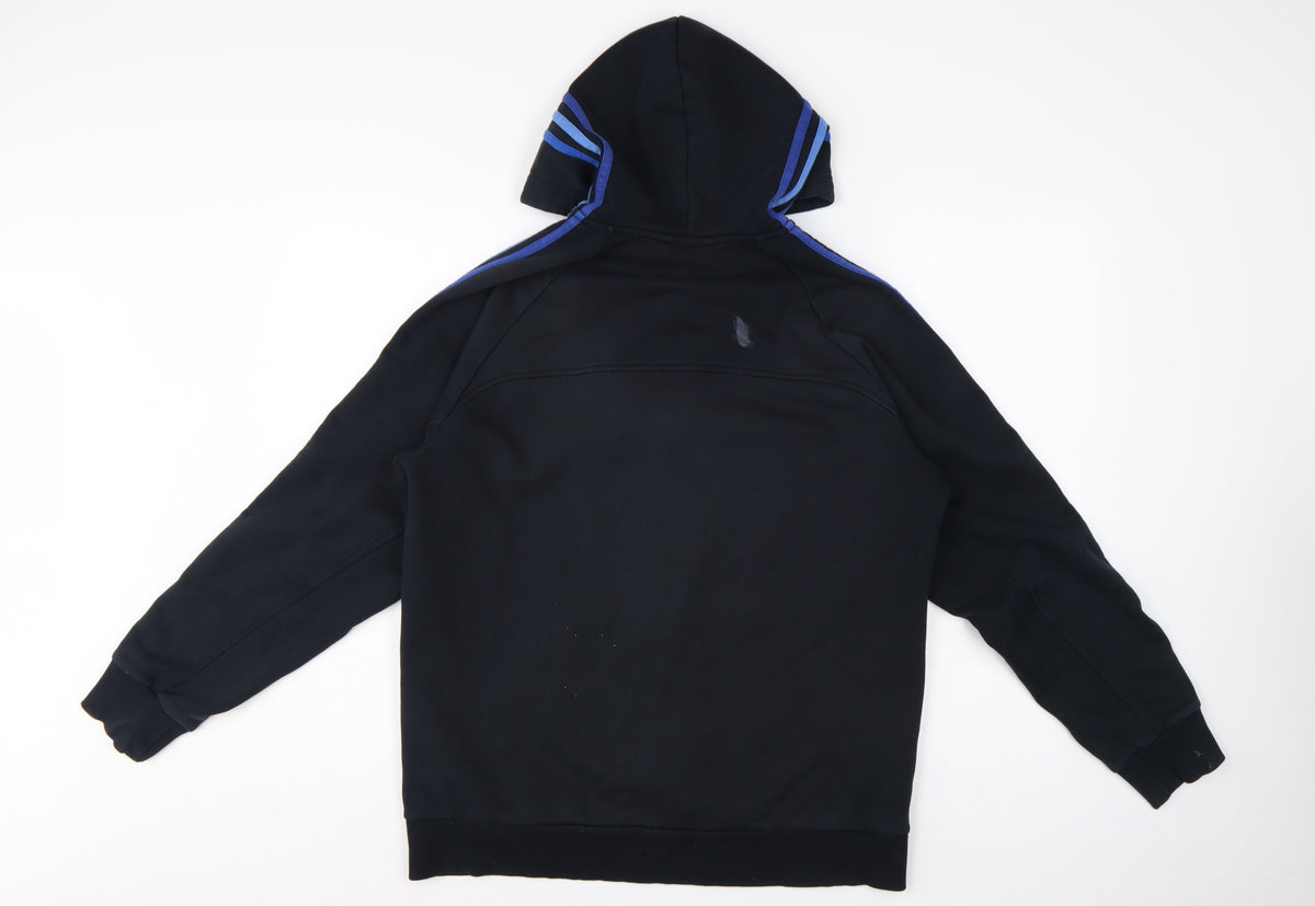 Adidas Men Black L Full Zip Hoodie Blue Striped Logo Sports