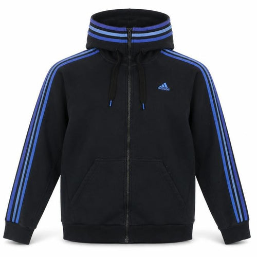 Adidas Men Black L Full Zip Hoodie Blue Striped Logo Sports