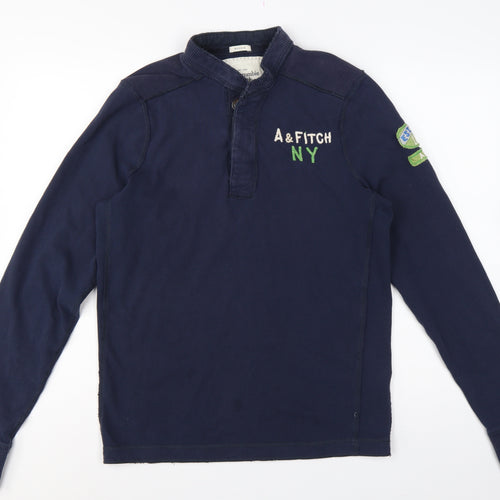 Abercrombie & Fitch Men’s Navy L Muscle Henley Sweatshirt Embroidered Logo