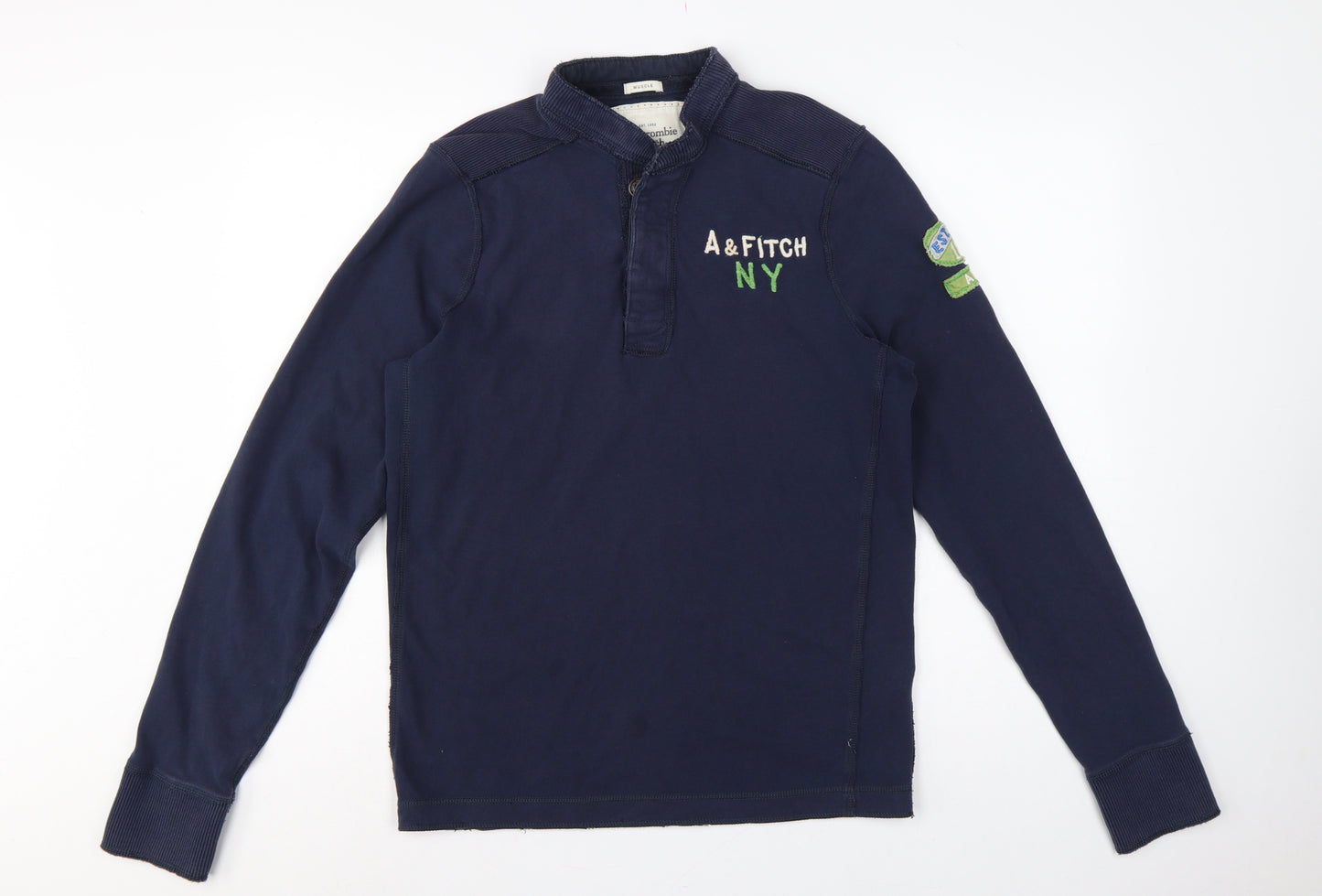 Abercrombie & Fitch Men’s Navy L Muscle Henley Sweatshirt Embroidered Logo