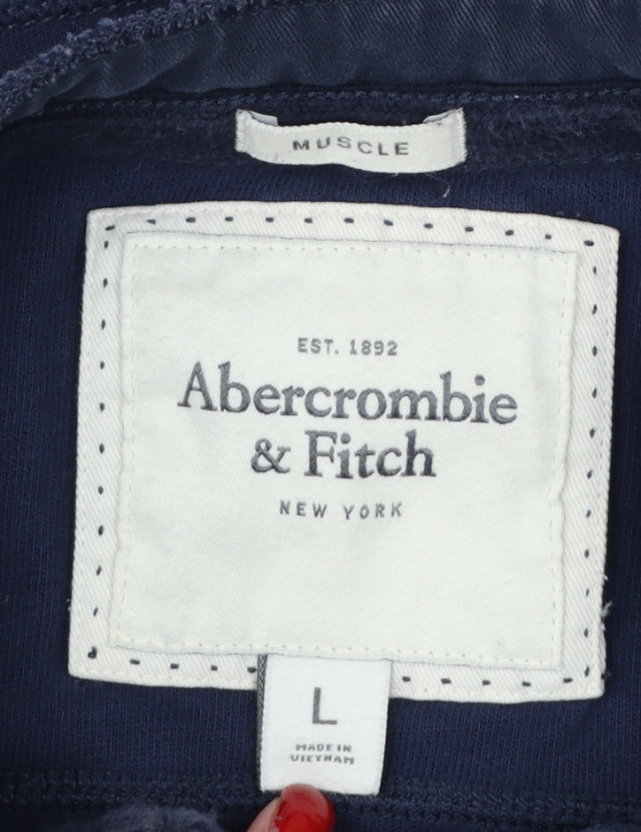 Abercrombie & Fitch Men’s Navy L Muscle Henley Sweatshirt Embroidered Logo
