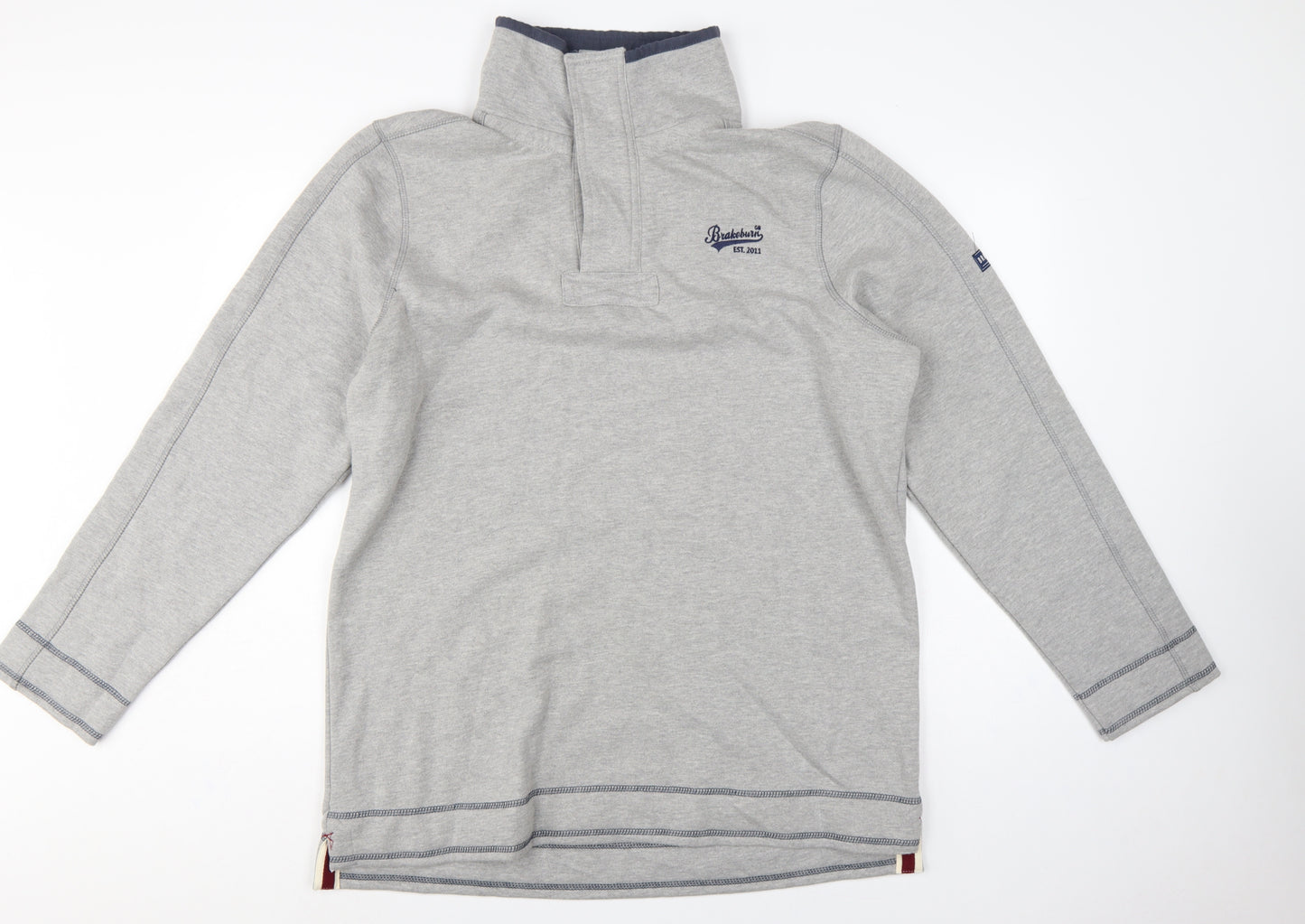 Brakeburn Men’s Grey XL Button Neck Fleece Sweatshirt Embroidered Logo