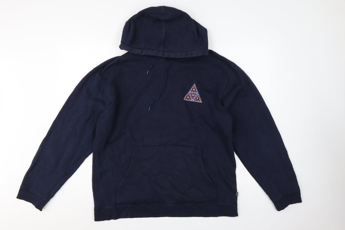 HUF Men’s Blue L Pullover Hoodie Graphic Logo Fleece