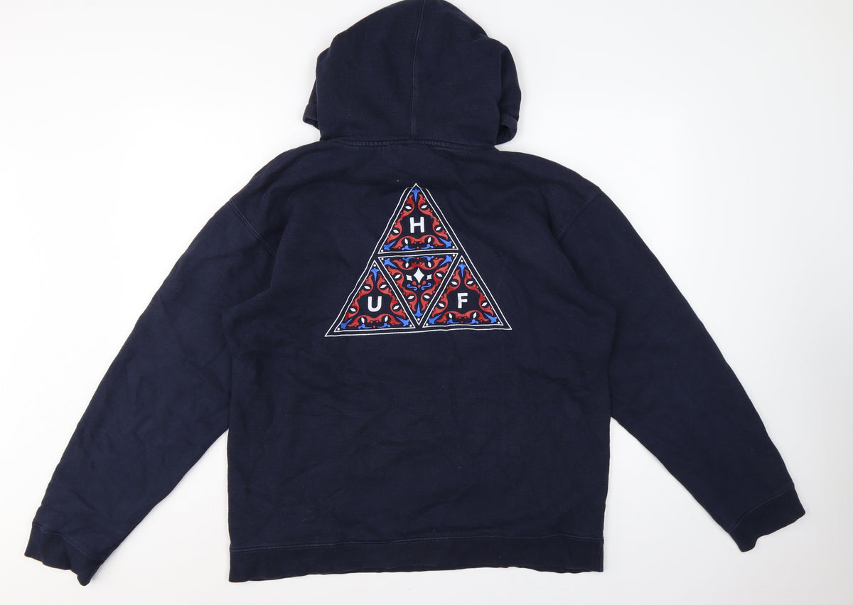 HUF Men’s Blue L Pullover Hoodie Graphic Logo Fleece
