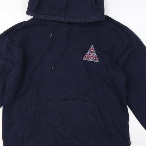 HUF Men’s Blue L Pullover Hoodie Graphic Logo Fleece