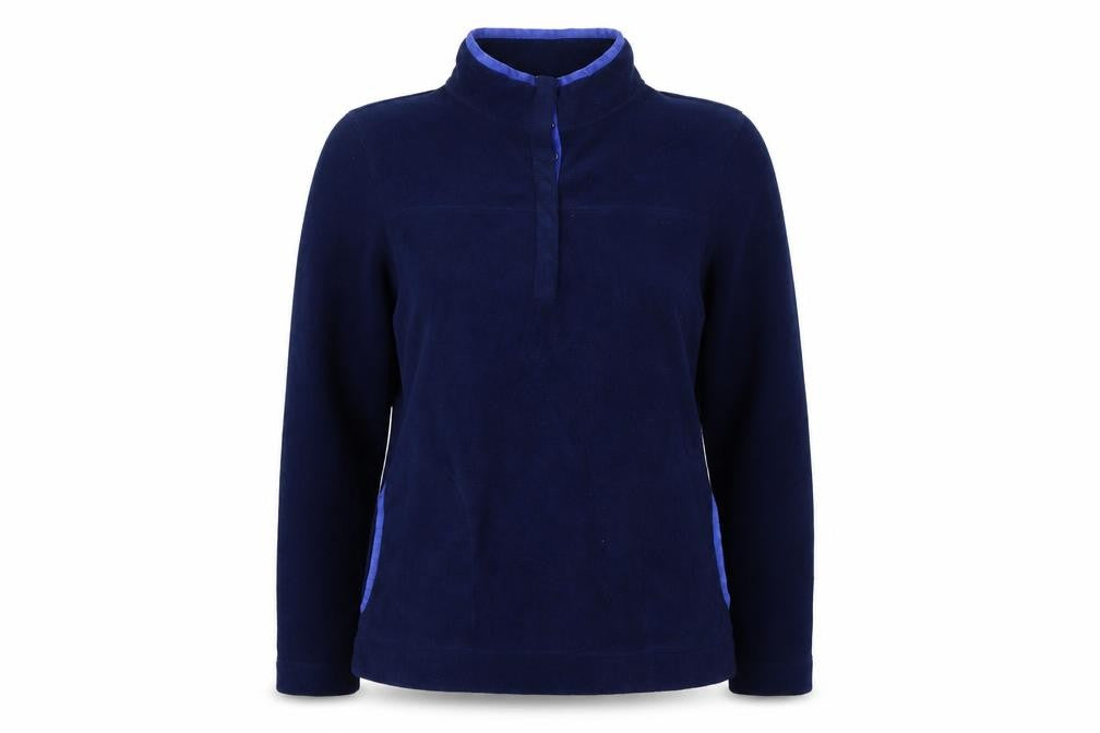 Front view of Lands' End Women Blue M Fleece 1/4 Zip High Neck Pullover Sweatshirt