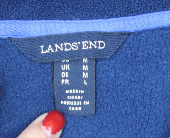 Lands' End Women Blue M Fleece 1/4 Zip High Neck Pullover Sweatshirt