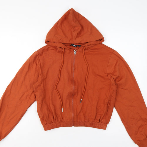 Zudio Women’s Orange M Full Zip Hooded Cotton Graphic Hoodie