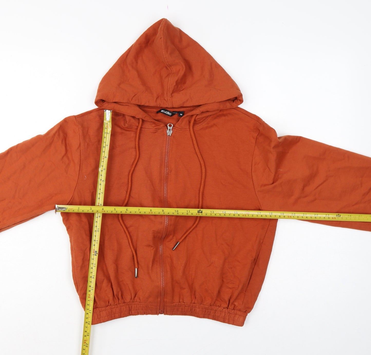Zudio Women’s Orange M Full Zip Hooded Cotton Graphic Hoodie