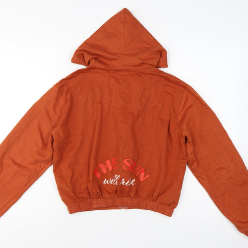 Zudio Women’s Orange M Full Zip Hooded Cotton Graphic Hoodie